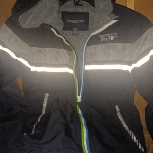 London Fog Black and Gray Jacket with Reflective Accents